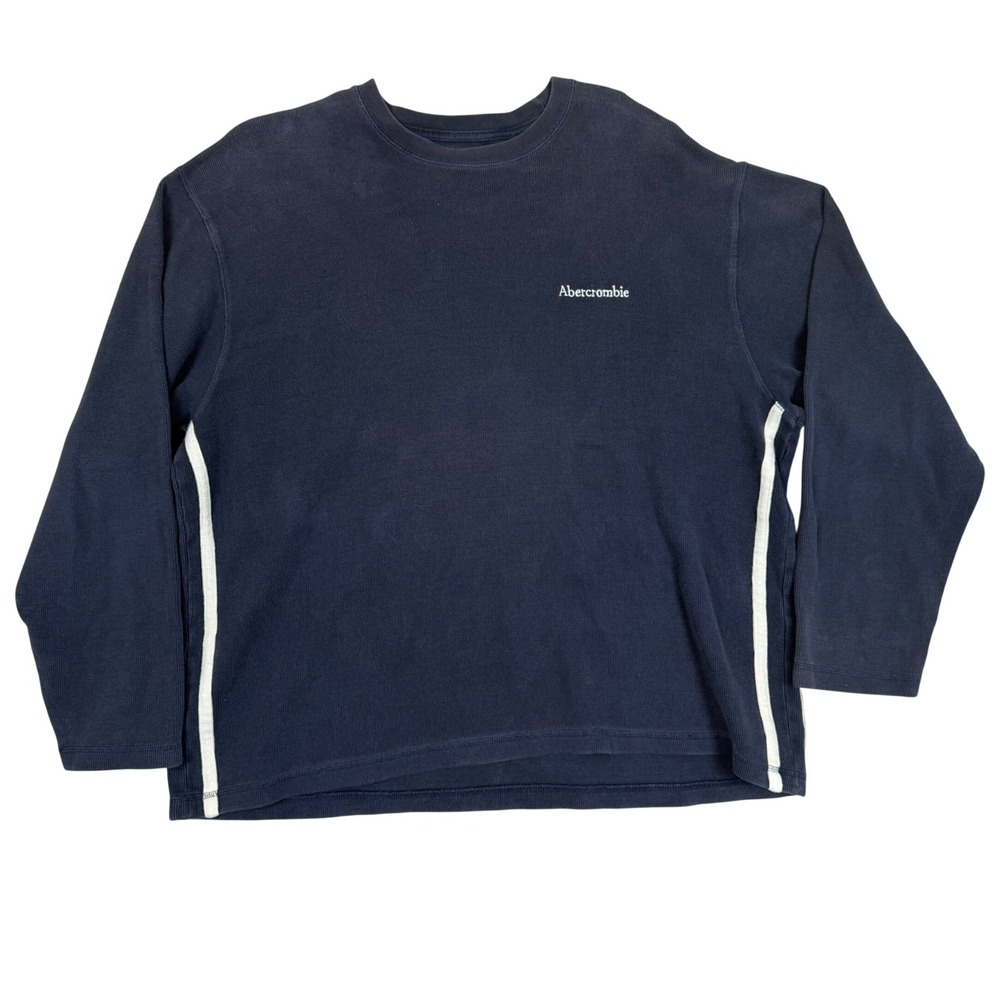 Y2K Abercrombie Ribbed Long Sleeve Shirt XL 25.5x28.5 Side Stripe Navy Skater